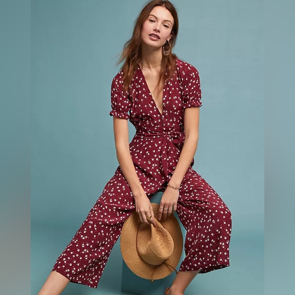 FAITHFULL THE BRAND | Burgundy floral jumpsuit